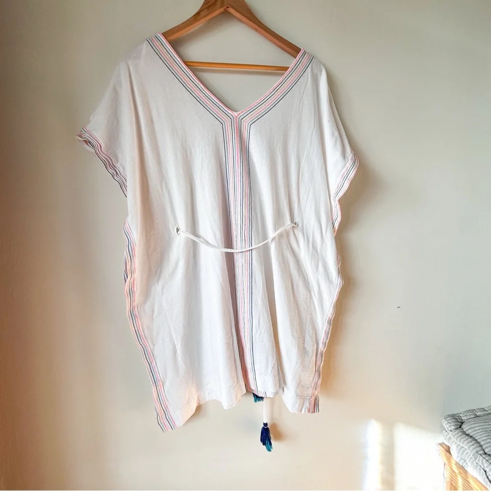 Boden Eloise Jersey Kaftan Tunic Beach Coverup Cotton Boho White Colorful Small - Picture 4 of 16